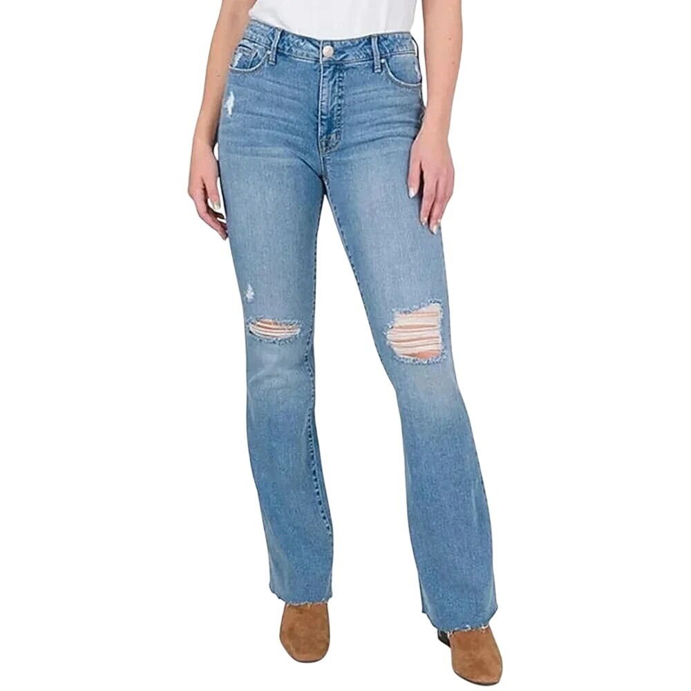 Seven Felicity‎ High Rise Slim Flare Jeans Size 14 Distressed Light Wash NWT